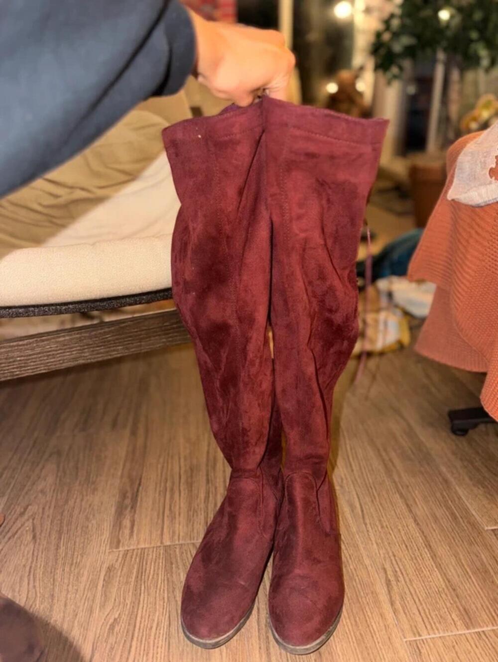 Red Suede Over-the-knee Boots